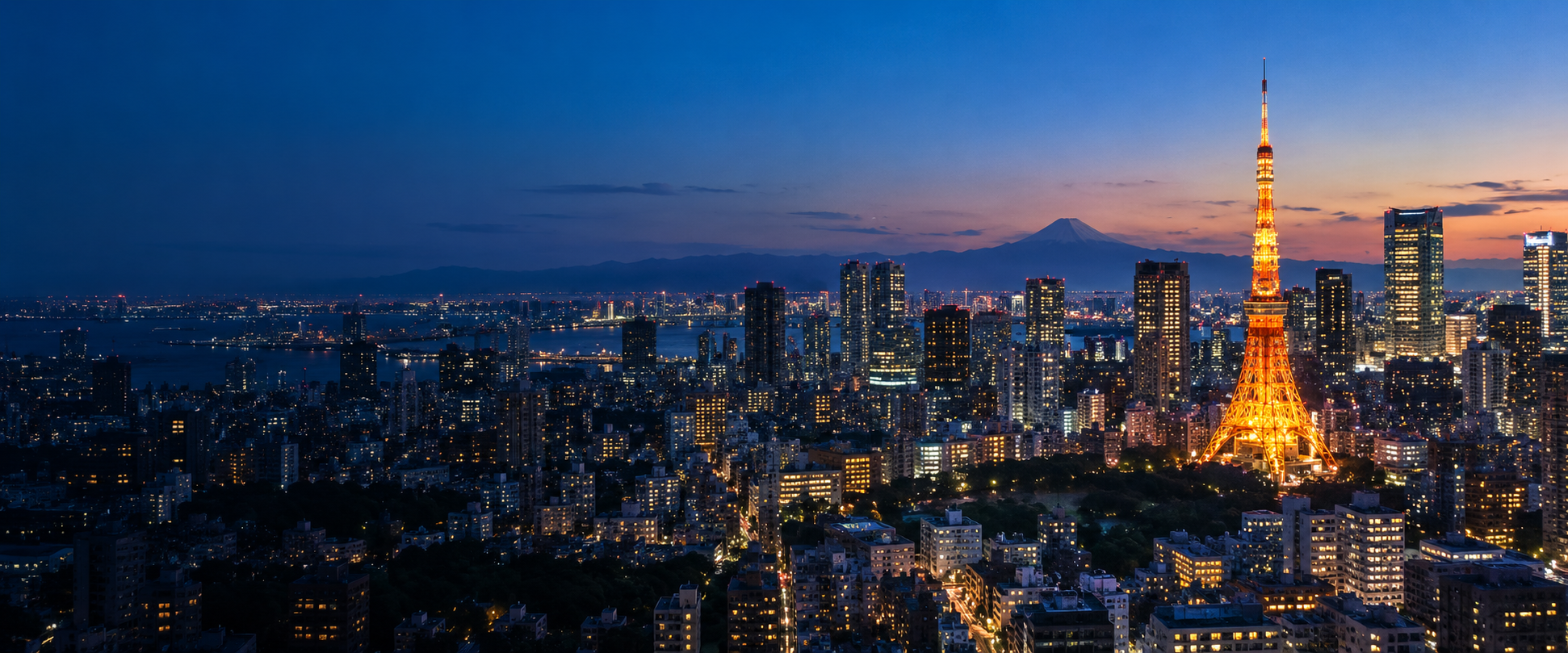 Torre de Tóquio com o Monte Fuji ao fundo